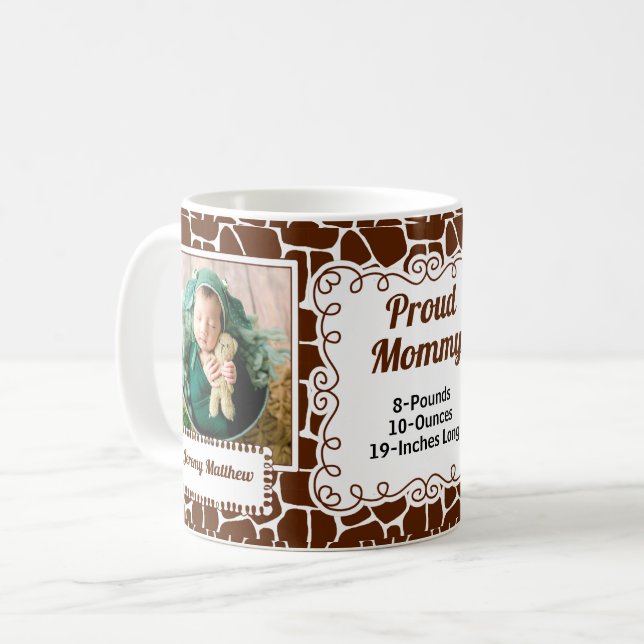 Proud Mommy Giraffe Print with Baby Photos Kaffeetasse (Vorderseite Links)