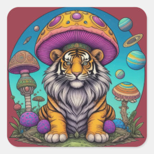 Proud Mushroom Tiger Quadratischer Aufkleber
