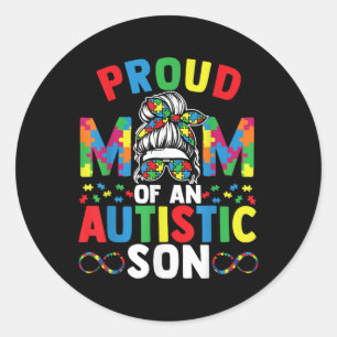Proud Mutter Autistic Son Messy Bun Autismus Runder Aufkleber