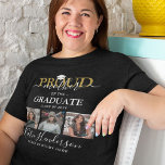 Proud Mutter der Graduate Foto Collage T-Shirt<br><div class="desc">Teilen Sie,  wie stolz Sie sind mit diesem Abschluss Zeremonie T - Shirt,  Design zeigt ein Absolventen-Mortarboard,  3 Bilder der von Ihrem Sohn oder Tochter,  das Sprichwort "Proud Mother of the graduate" in einer Kombination von weißen Kalligraphie-Skript und Serif-Schriftart,  die Klasse Jahr,  ihren Namen und Studienort.</div>