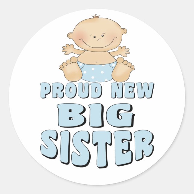 Proud New Big Sister Boy Runder Aufkleber (Vorderseite)