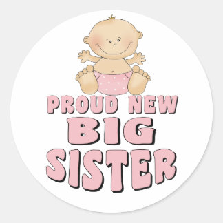 Proud New Big Sister Girl Runder Aufkleber