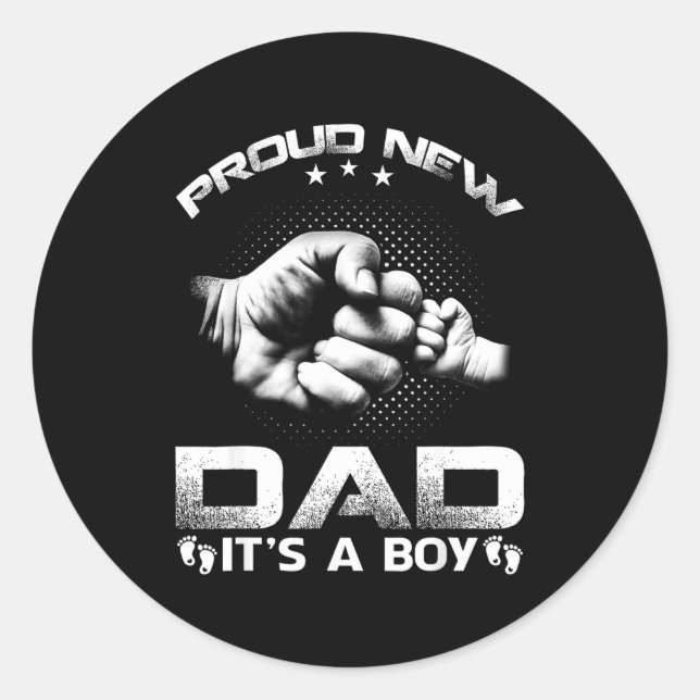 Proud New Dad It's A Boy  Runder Aufkleber (Vorderseite)