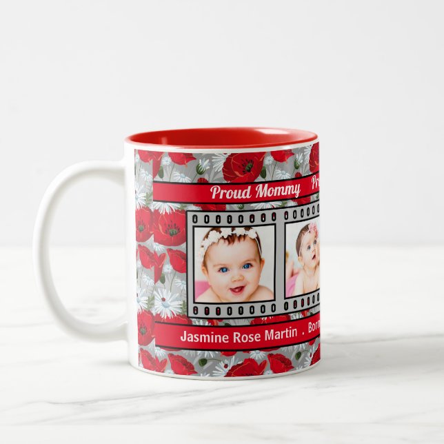 Proud New Mommy Red Poppies 4 Foto Zweifarbige Tasse (Links)