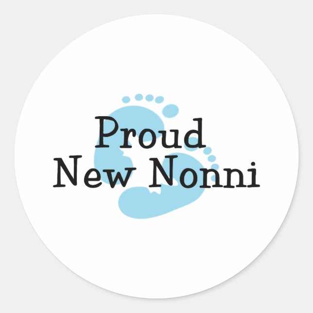 Proud New Nonni Baby Boy Footprints Runder Aufkleber (Vorderseite)