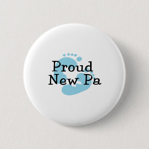 Proud New Pa Baby Boy Footprints Button