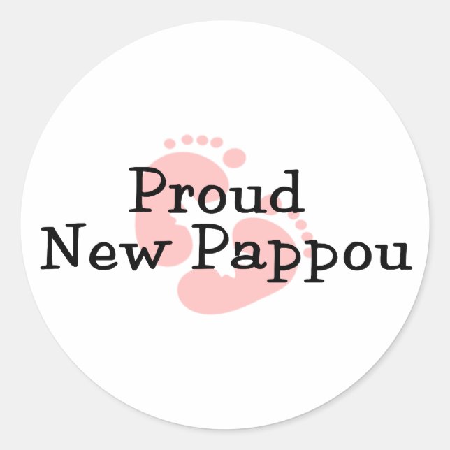 Proud New Pappou Baby Girl Footprints Runder Aufkleber (Vorderseite)