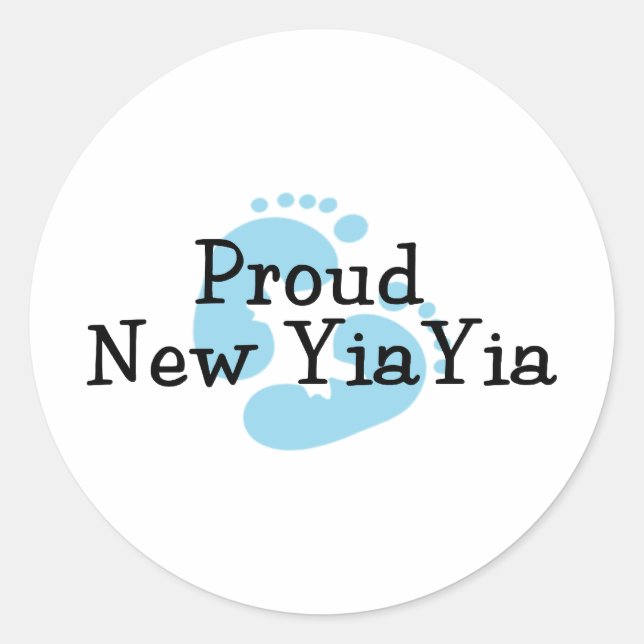 Proud New Yiayia Baby Boy Footprints Runder Aufkleber (Vorderseite)
