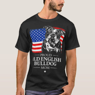Proud Old English Bulldog Mama American Flag Patri T-Shirt