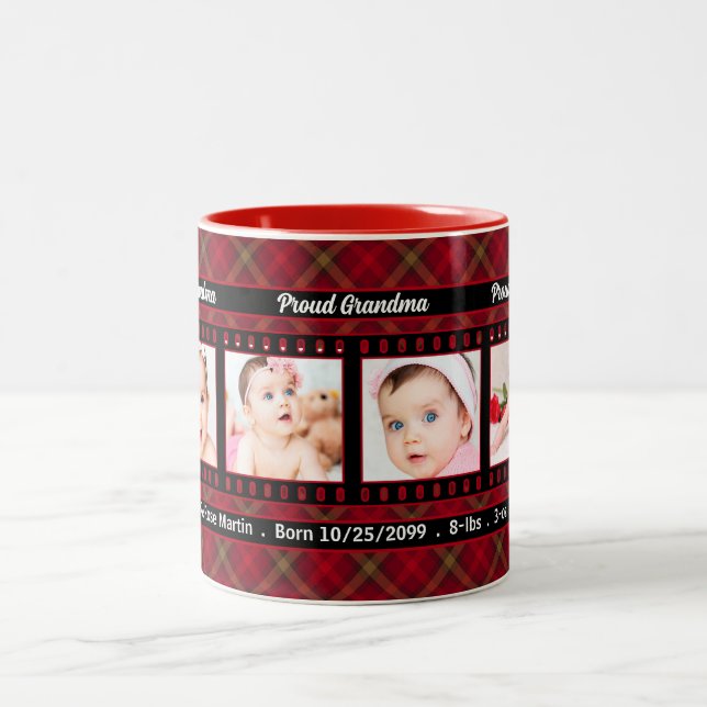 Proud Oma 4 Foto Tasse Rot Kariert Schwarz (Mittel)