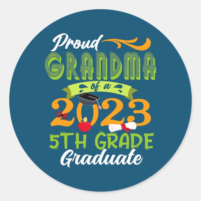 Proud Oma of 2023 5th Grade Graduate Runder Aufkleber (Vorderseite)