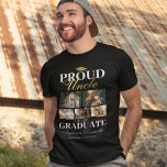 Proud Onkel des Graduate T - Shirt<br><div class="desc">Abschluss Zeremonie Schwarz & Gold T - Shirt mit einem Absolventen Mortarboard,  5 Fotos Ihrer Nichte oder Neffen,  das Sprichwort "stolzer Onkel des Absolventen",  ihren Namen,  Ort des Studiums und das Klassenzjahr.</div>