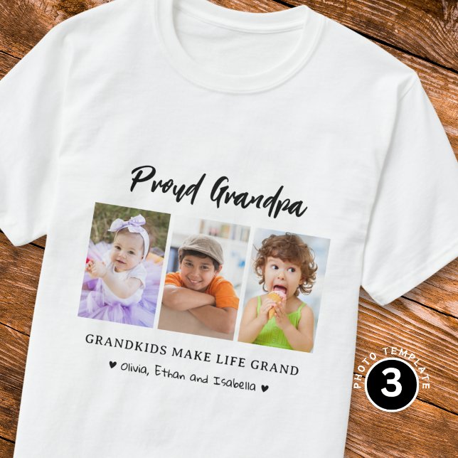 Proud Opa Grandkids Make Life Grand 3 Foto T-Shirt (Von Creator hochgeladen)