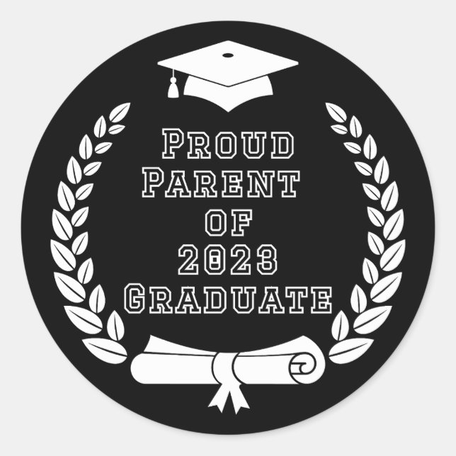 Proud Parent of 2023 Graduate (weiße Buchstaben) Runder Aufkleber (Vorderseite)