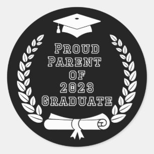 Proud Parent of 2023 Graduate (weiße Buchstaben) Runder Aufkleber