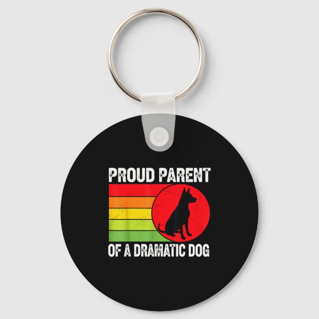 Proud Parent Of A Dramatic Dog Silhouette Retro De Schlüsselanhänger (Vorderseite)