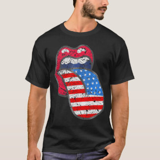 Proud Patriotic Women Tongue Lippes American Flag  T-Shirt
