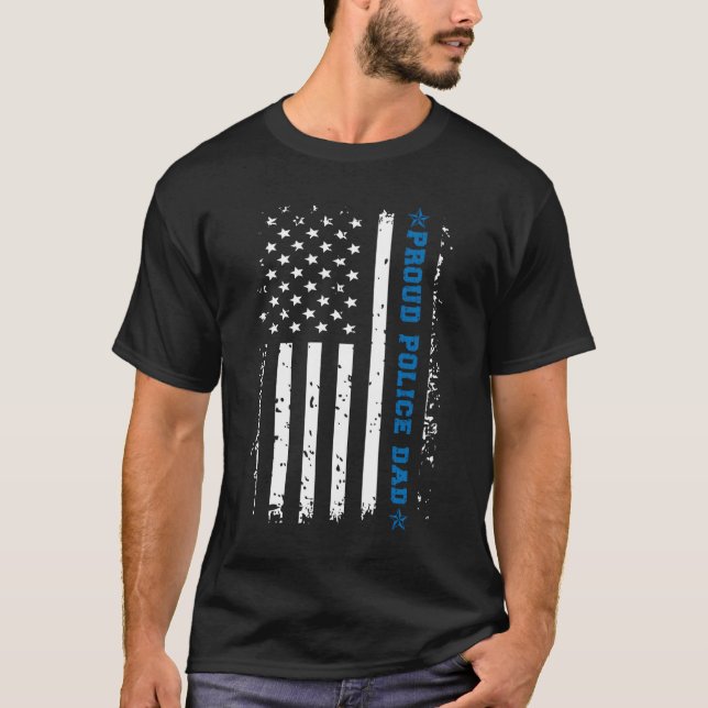 Proud Police Dad Of A Police Officer Father Us Fla T-Shirt (Vorderseite)