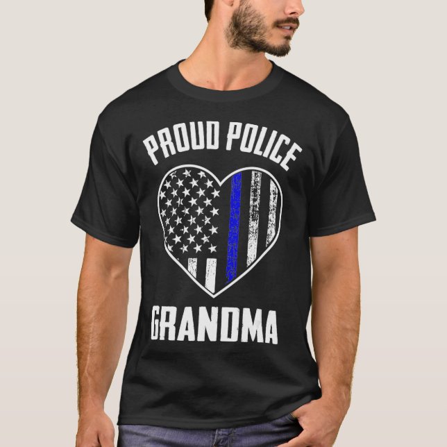 Proud Police Officer Oma American Flag Thin Bl T-Shirt (Vorderseite)