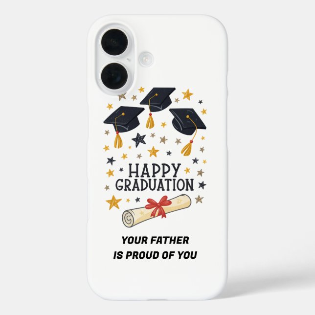 Proud, Protected, and Graduated – Happy Graduation iPhone 16 Hülle (Rückseite)