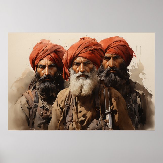 Proud Punjabi Sikh Krieger Aquarellmalerei Poster (Vorne)