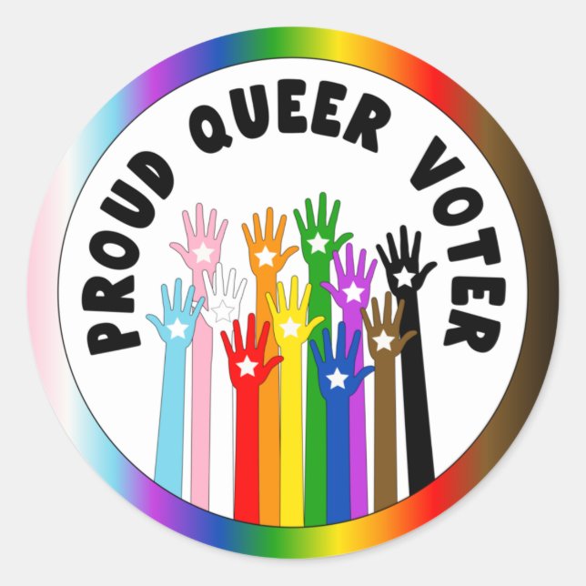 Proud Que Wähler Regenbogen Hände Runder Aufkleber (Vorderseite)