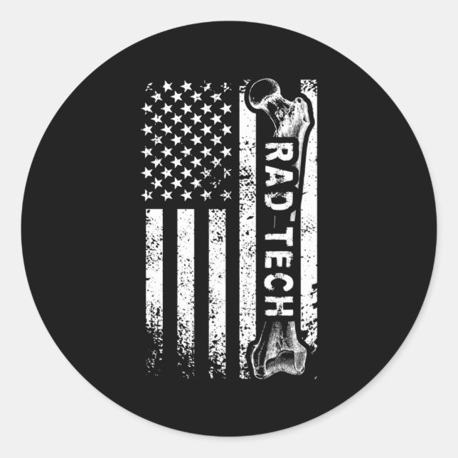 Proud Radiology Technologe Us Flag Krass Tech Runder Aufkleber (Vorderseite)