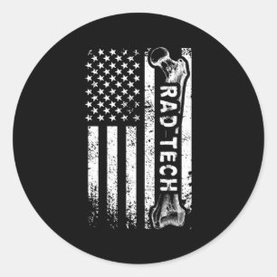 Proud Radiology Technologe Us Flag Krass Tech Runder Aufkleber