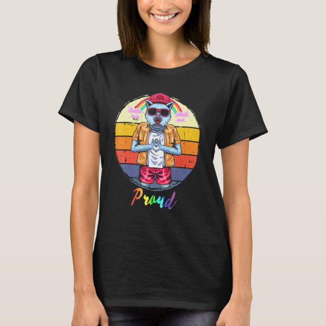 Proud Retro Rainbow Dog Lgbt Pride T-Shirt (Vorderseite)