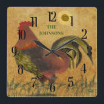 PROUD RUSTIC ROOSTER LARGE CLOCK QUADRATISCHE WANDUHR<br><div class="desc">I love this photo and this rooster. I have the photo on the wall in my living room in New York City -- so it doesn't matter where you live, if you fall in love with this piece of art photography. Can also make a unique gift idea for another rural...</div>