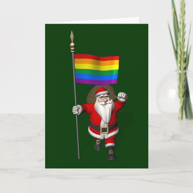 Proud Santa Claus mit Regenbogenflagge Feiertagskarte (Vorderseite)