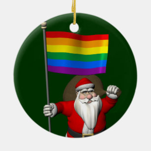 Proud Santa Claus mit Regenbogenflagge Keramikornament