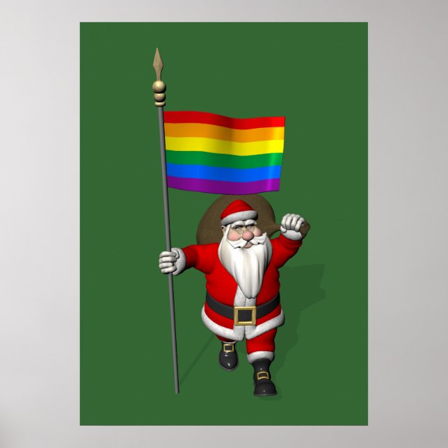 Proud Santa Claus mit Regenbogenflagge Poster (Vorne)