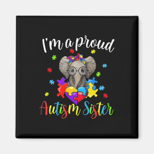 Proud Sister Autism Awareness Niedlich Elephant Pu Magnet