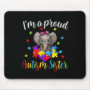 Proud Sister Autism Awareness Niedlich Elephant Pu Mousepad
