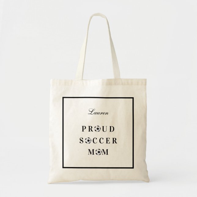 Proud Soccer Mom Black and White Tote Bag Tragetasche (Vorne)