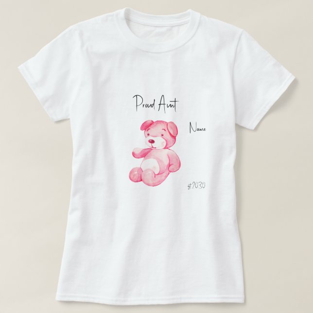 Proud Tante Pink Teddy Bear T - Shirt Babydusche (Design vorne)