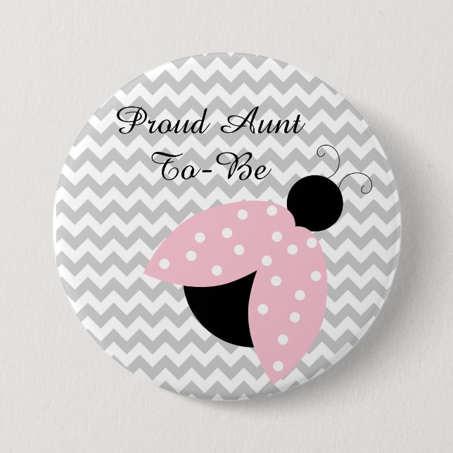 "Proud Tante to be" Pink Ladybug Baby Showbutton Button (Vorderseite)