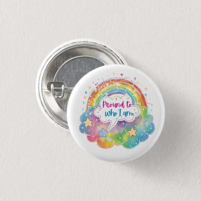 Proud to Who I Am Rainbow Art Self Love Pride Gift Button (Vorne & Hinten)