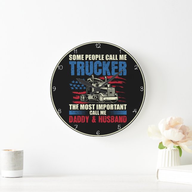 Proud Trucker, Daddy, Husband Große Wanduhr (Zuhause)