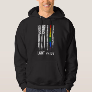 Proud USA American Flag Rainbow Gay Lgbtq Lgbt Pri Hoodie