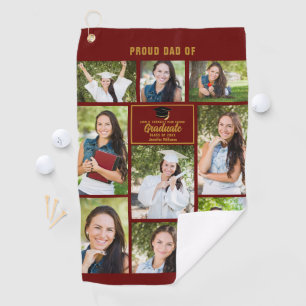 Proud Vater Graduate Foto Collage Maroon Gold Golfhandtuch
