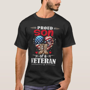 Proud Veteran Son Heart American Flag USA T-Shirt