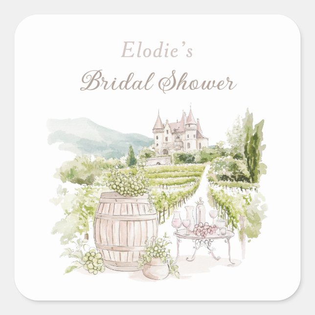 Provence Elegant Chateau French Country Bridal  Quadratischer Aufkleber (Vorderseite)