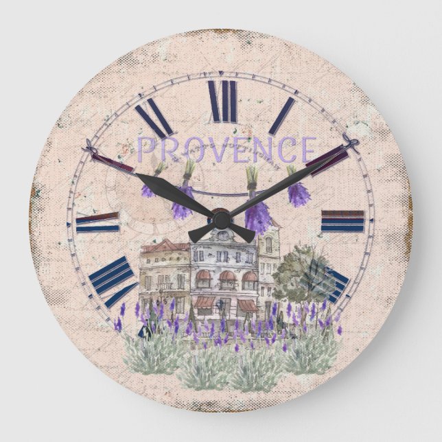 Provence France Lavender Blume Sommer Liebe Große Wanduhr (Vorderseite)