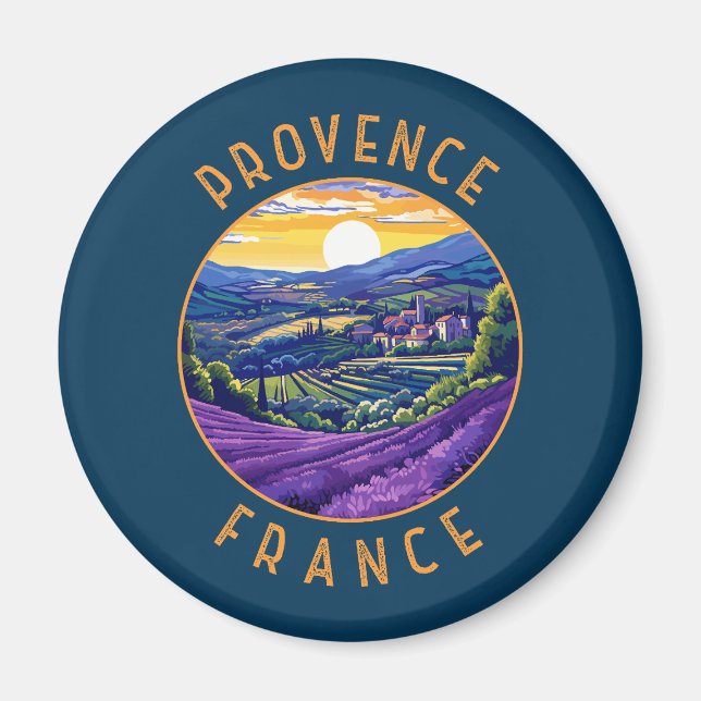 Provence France Lavender Retro Distressed Circle Magnet (Vorne)