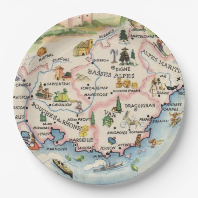 Provence Frankreich Karte Pappteller (Vorderseite)