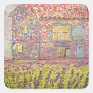 Provence House und Lavender Fields Quadratischer Aufkleber