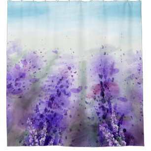 Provence Lavendel: Vintages Wasserfarbfeld Duschvorhang
