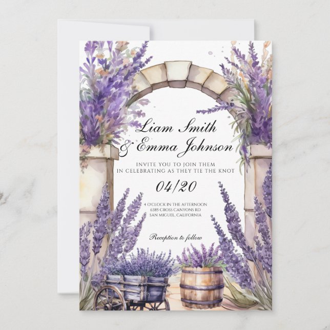 Provence Lavender Landschaft Hochzeit Einladung (Vorderseite)
